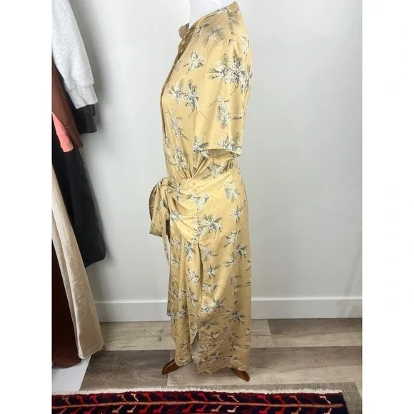 Caara Yellow Floral Tie-Waist Midi Dress Medium Spring Picnic Chic Cottagecore M - Picture 11 of 14